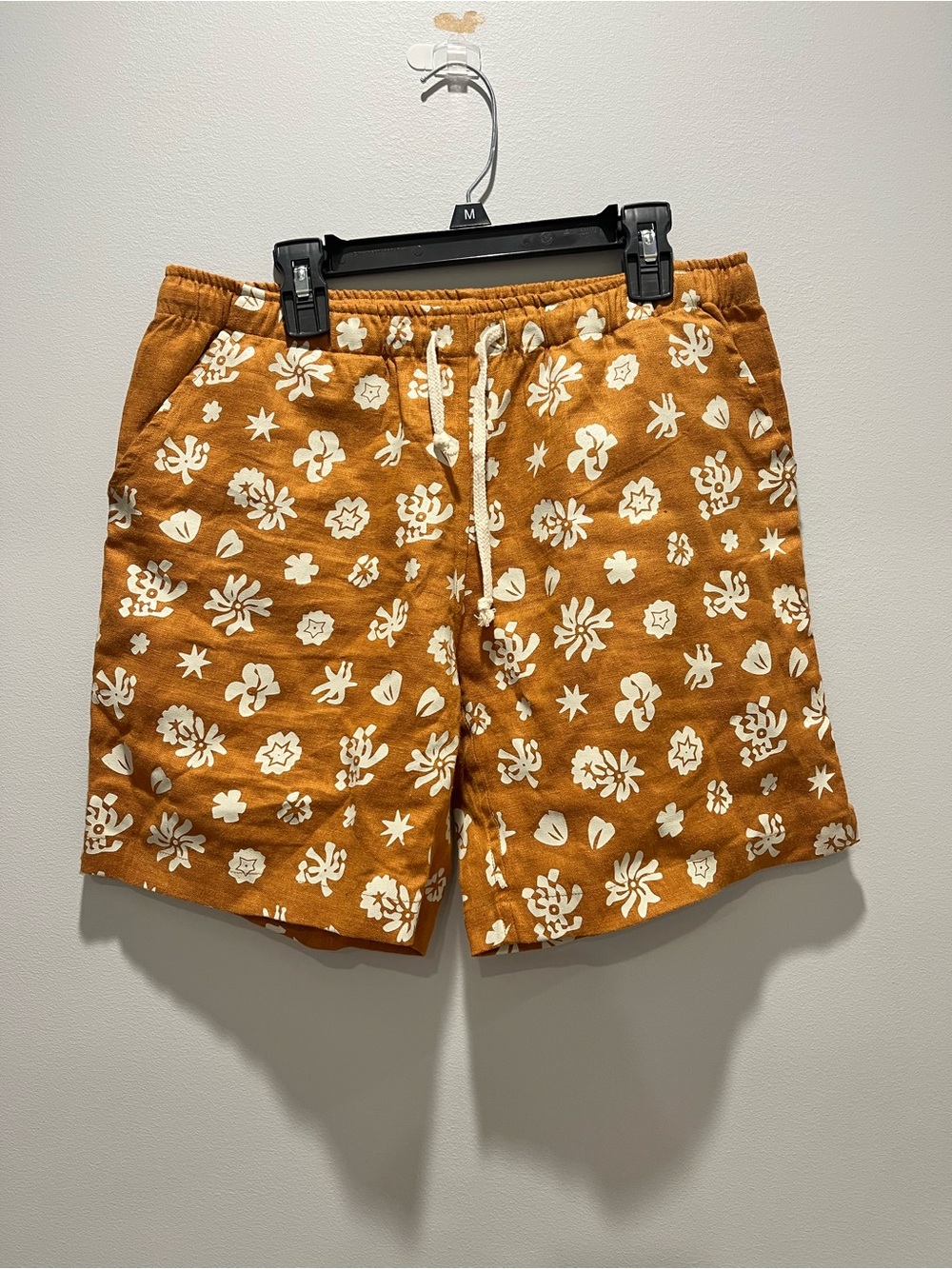 Alex Crane Bo Shorts Flowers Rust Floral Linen Drawstring Men's Size Small